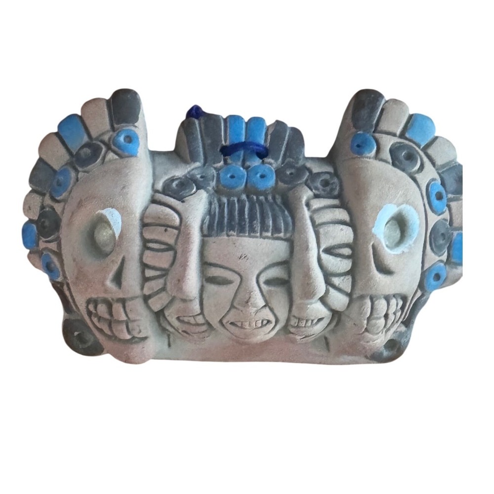 Vintage Mexican Folk‎ Wall Art Clay 3 Ages of Man Multi Face Aztec 6" has chip - Picture 7 of 10